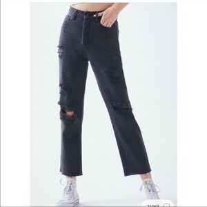 PACSUN high rise straight distressed black jeans size 25 NWT   BUTTON FLY